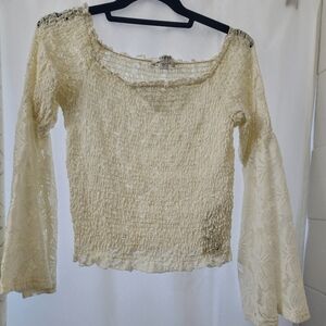 Vintage GUESS Ivory Lace Bell Sleeve Crop Top - Large